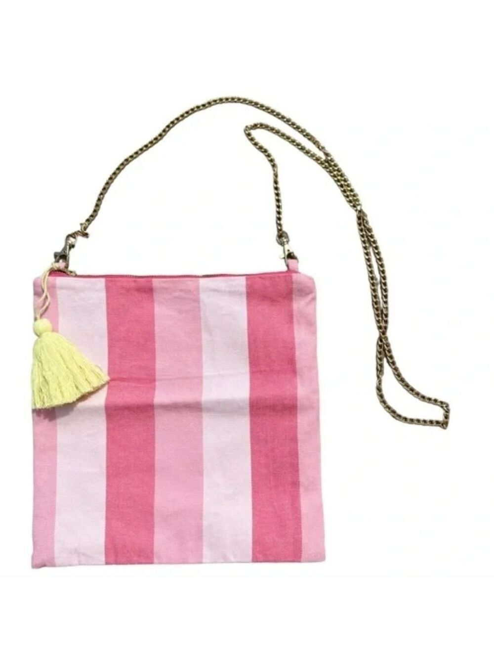Tribe Alive Square Crossbody Canvas Striped Bag with Gold Chain EUC